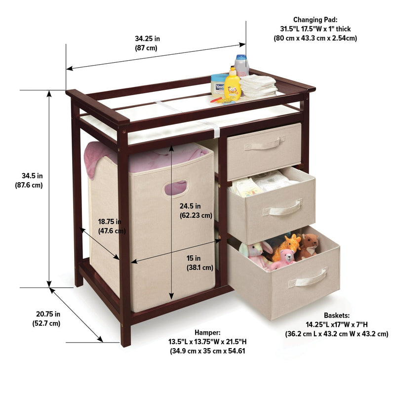 Badger Basket Modern Baby Changing Table, Hamper, 3 Baskets