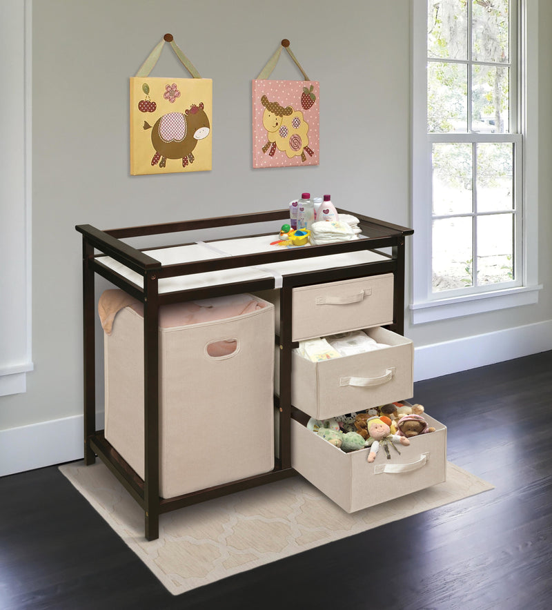 Badger Basket Modern Baby Changing Table, Hamper, 3 Baskets