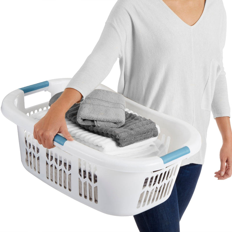 Rubbermaid 2.1 Bushel Large Hip-Hugger Portable Plastic Laundry Basket, White