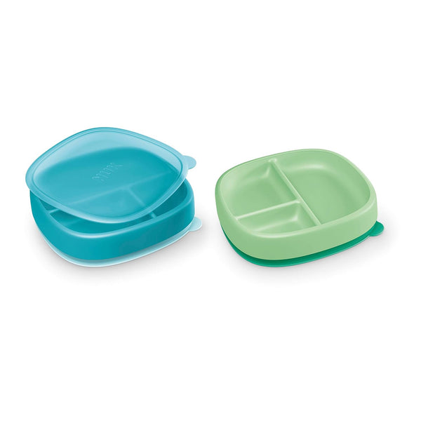 NUK Suction Plates and Lid 2 Pack Blue & Green