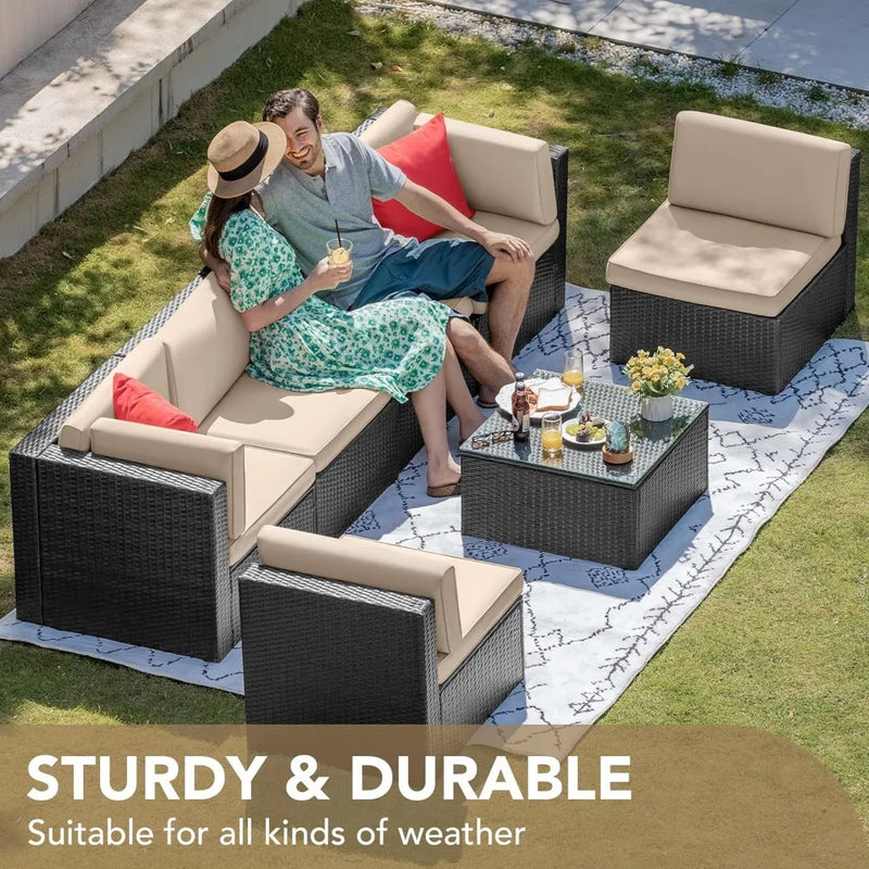 Maldev 7 Piece Outdoor Sectional Sofa Patio Furniture Set