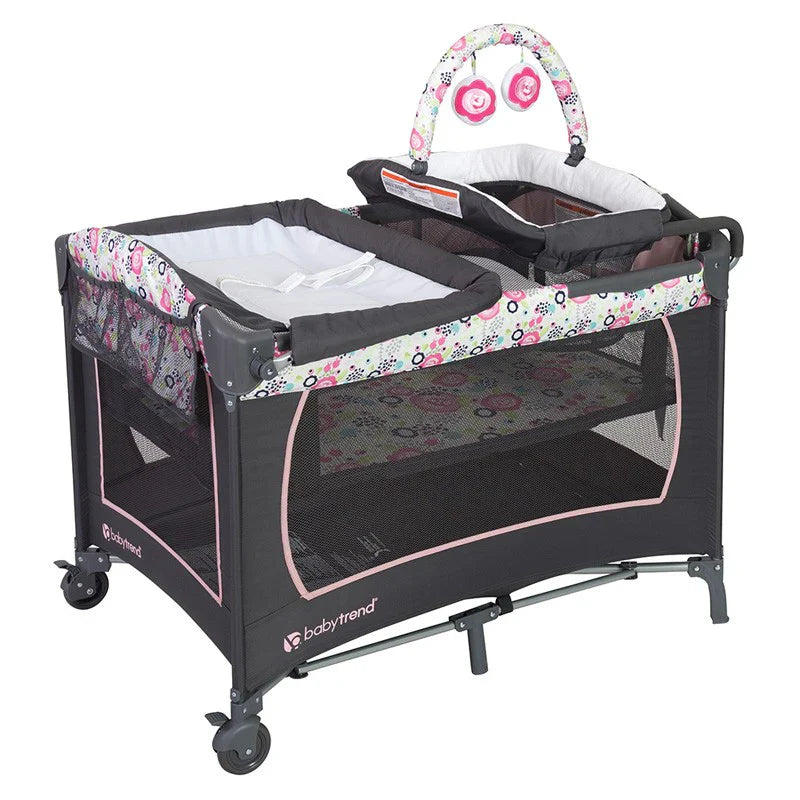 Baby Trend Lil Snooze Deluxe Nursery Center Playard Play Crib with Bassinet, Flora